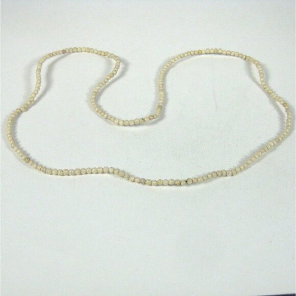 Beige Colored Round Stone Beaded Necklace 32 Long Handmade Natural Material - Picture 1 of 8